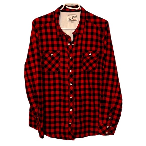 BC Clothing Tops - BC Clothing womens lined button down shirt. Size XL. Red and black.